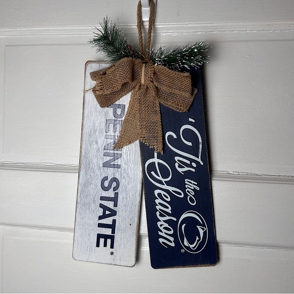 Penn State College FanGear Tis The Season Hanging Wood Holiday Home Decor Wreath - Picture 5 of 16